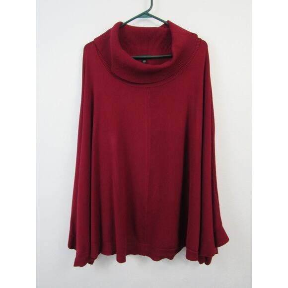 Ellos 2X/4X Turtleneck Poncho Sweater Maroon Holiday Plus Size Layering Casual - Picture 2 of 7
